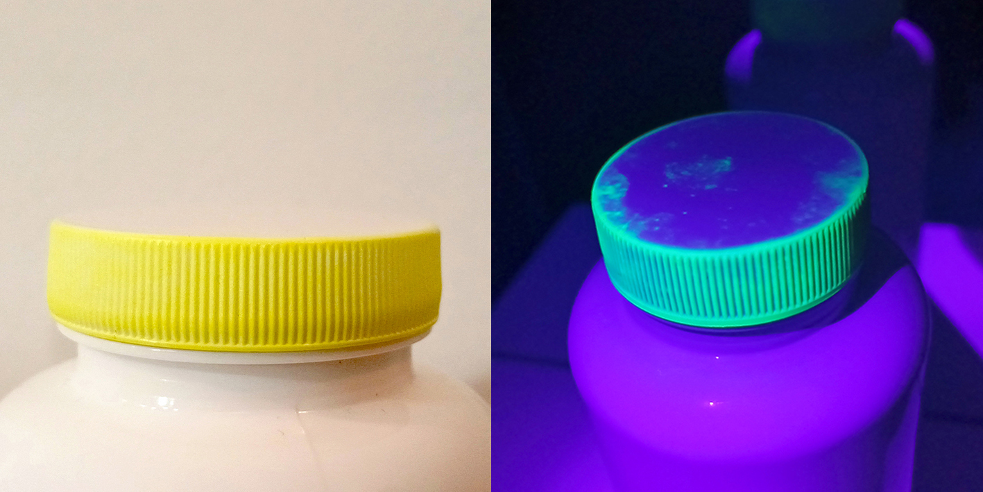 Galactic Fluorescent Yellow Glow in Daylight and Ultra Violet Light